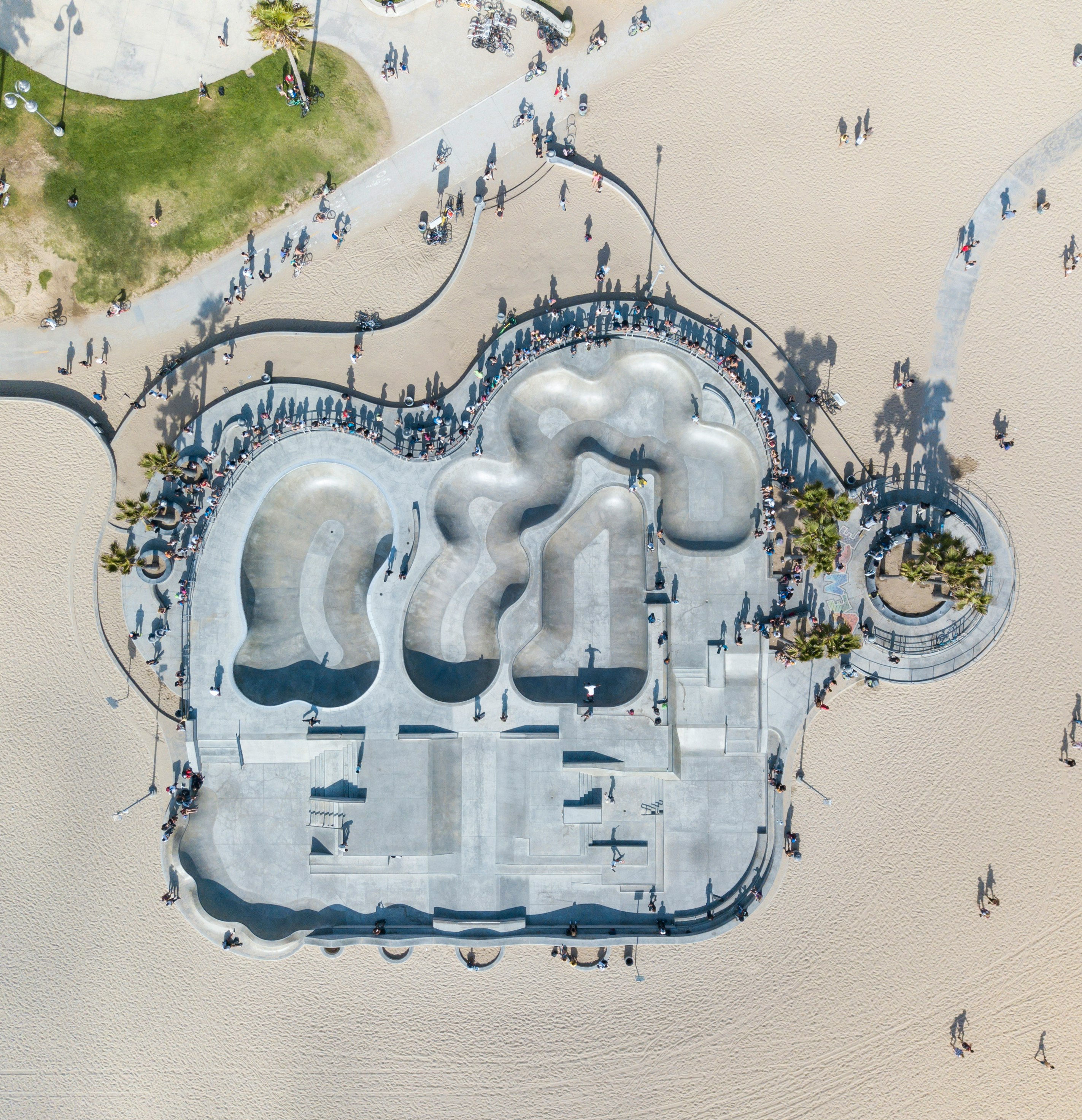 aerial photo of group of people on skate park